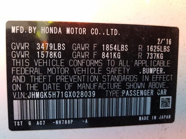 Photo 9 VIN: JHMGK5H71GX028039 - HONDA FIT EX 