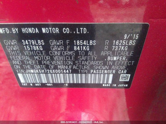 Photo 8 VIN: JHMGK5H72GX001447 - HONDA FIT 