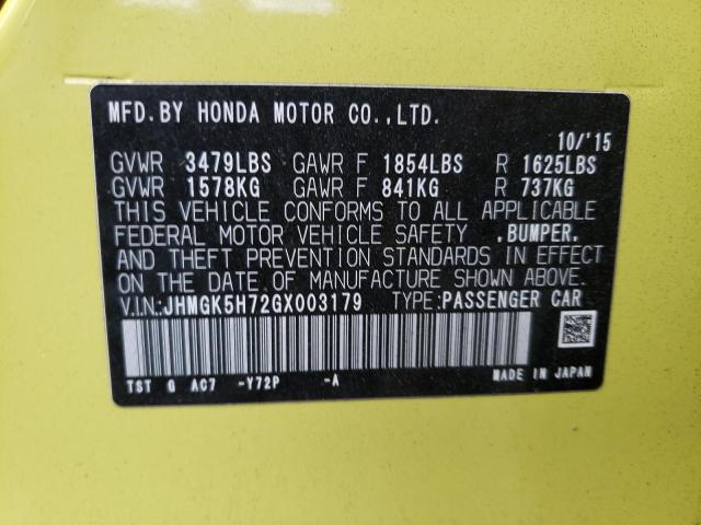 Photo 11 VIN: JHMGK5H72GX003179 - HONDA FIT 