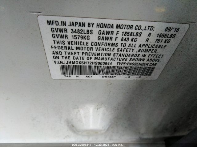 Photo 8 VIN: JHMGK5H72HS000944 - HONDA FIT 