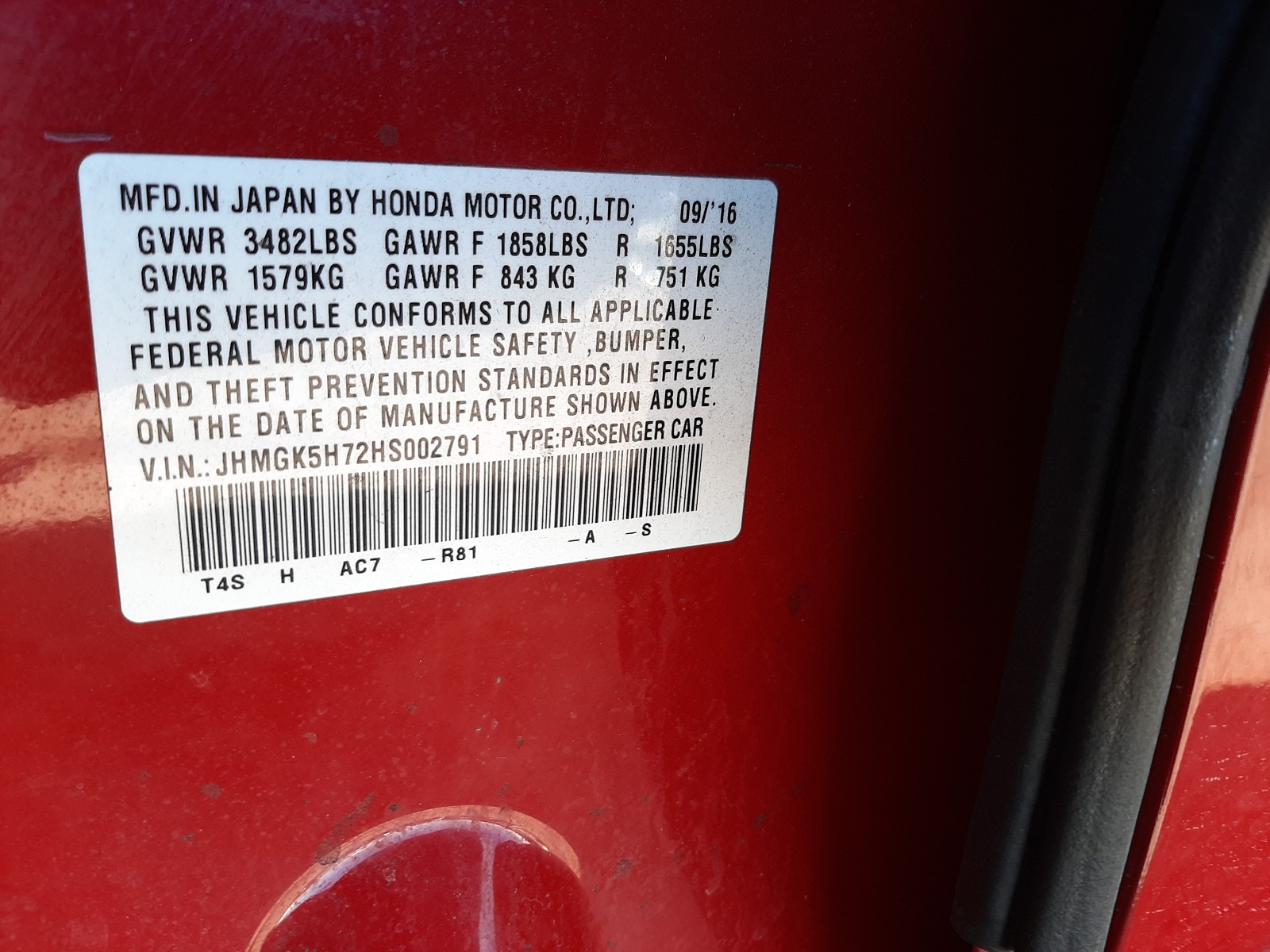 Photo 9 VIN: JHMGK5H72HS002791 - HONDA FIT EX 