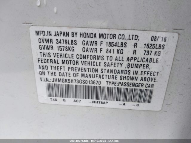 Photo 8 VIN: JHMGK5H73GS013670 - HONDA FIT 