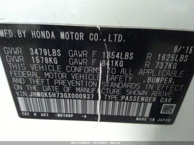 Photo 8 VIN: JHMGK5H73GX000937 - HONDA FIT 