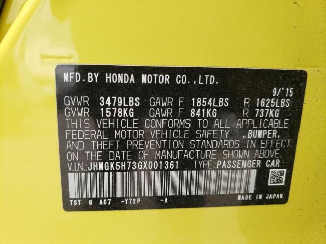 Photo 9 VIN: JHMGK5H73GX001361 - HONDA FIT EX 