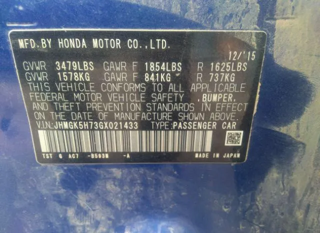 Photo 8 VIN: JHMGK5H73GX021433 - HONDA FIT 