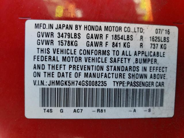 Photo 12 VIN: JHMGK5H74GS008235 - HONDA FIT EX 