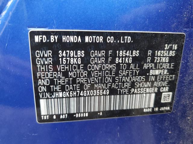 Photo 9 VIN: JHMGK5H74GX035549 - HONDA FIT EX 