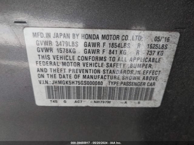 Photo 8 VIN: JHMGK5H75GS000080 - HONDA FIT 