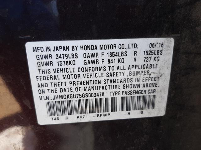 Photo 9 VIN: JHMGK5H75GS003478 - HONDA FIT EX 