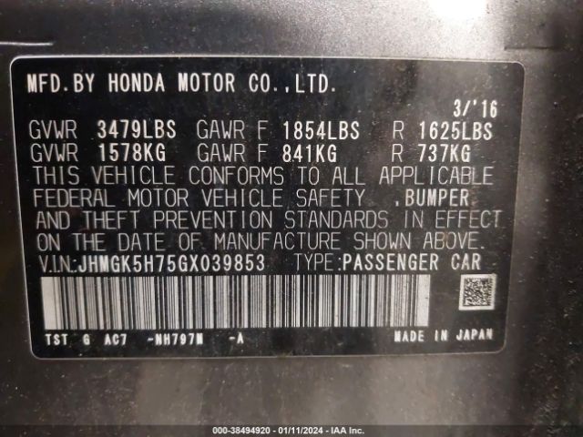 Photo 8 VIN: JHMGK5H75GX039853 - HONDA FIT 