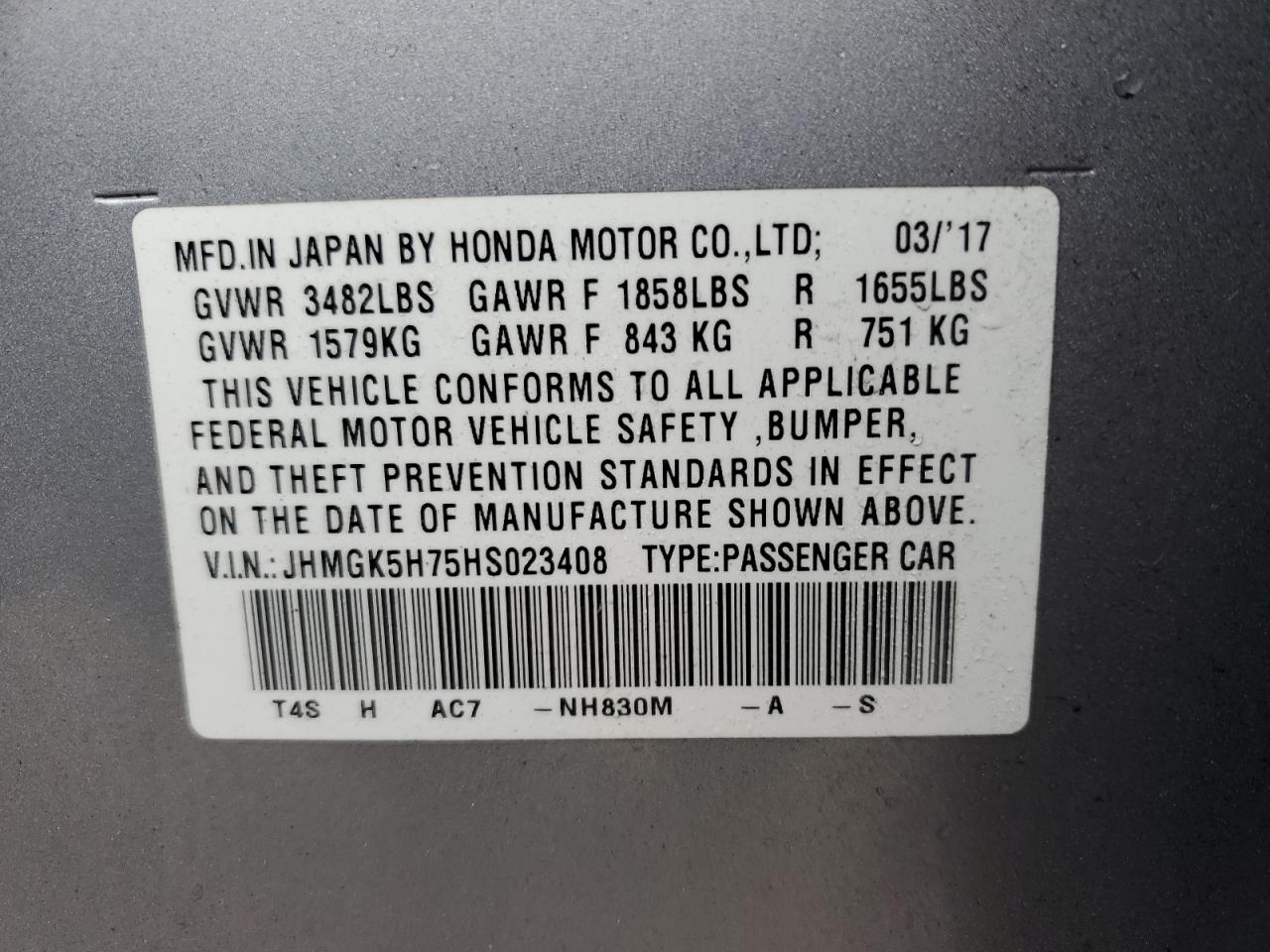 Photo 11 VIN: JHMGK5H75HS023408 - HONDA FIT 