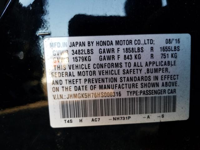 Photo 9 VIN: JHMGK5H76HS000316 - HONDA FIT EX 