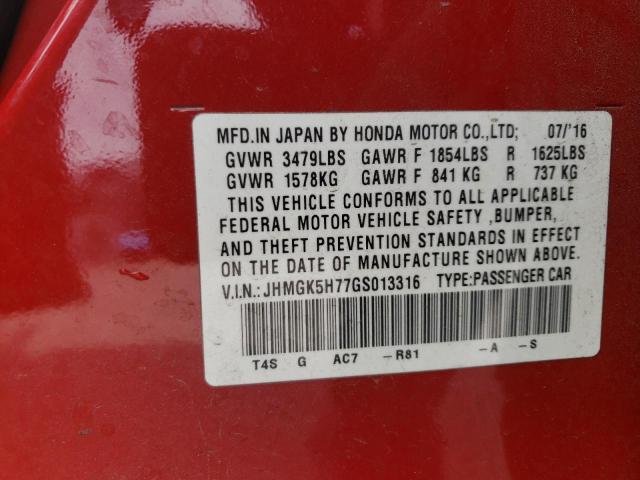 Photo 9 VIN: JHMGK5H77GS013316 - HONDA FIT EX 