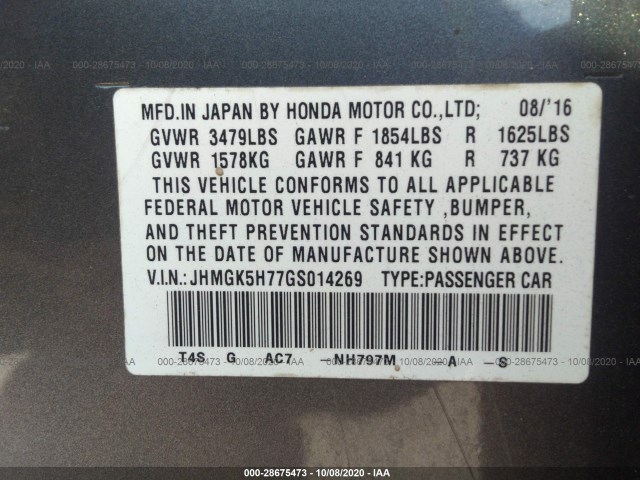 Photo 8 VIN: JHMGK5H77GS014269 - HONDA FIT 