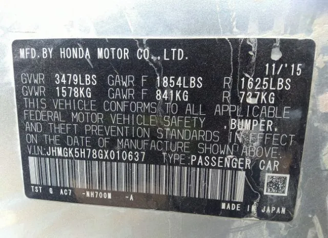 Photo 8 VIN: JHMGK5H78GX010637 - HONDA FIT 