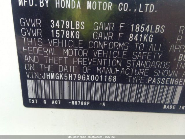 Photo 8 VIN: JHMGK5H79GX001168 - HONDA FIT 