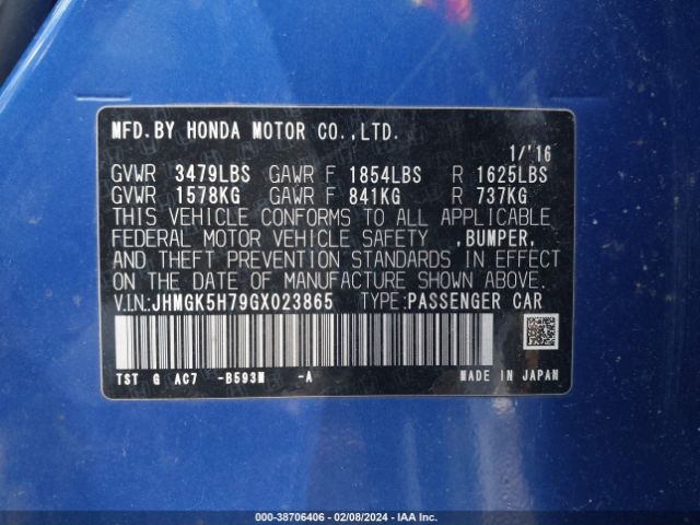 Photo 8 VIN: JHMGK5H79GX023865 - HONDA FIT 