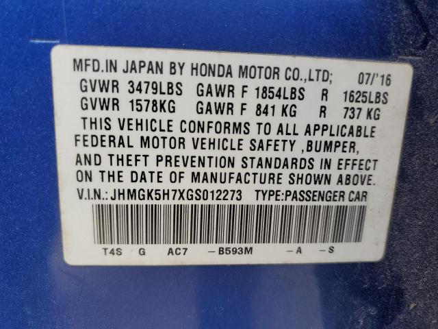 Photo 12 VIN: JHMGK5H7XGS012273 - HONDA FIT 