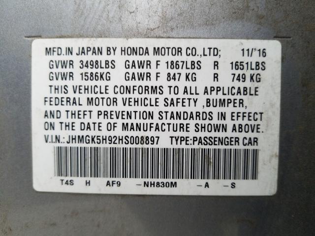 Photo 9 VIN: JHMGK5H92HS008897 - HONDA FIT EX 