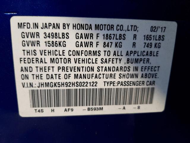 Photo 12 VIN: JHMGK5H92HS022122 - HONDA FIT EX 