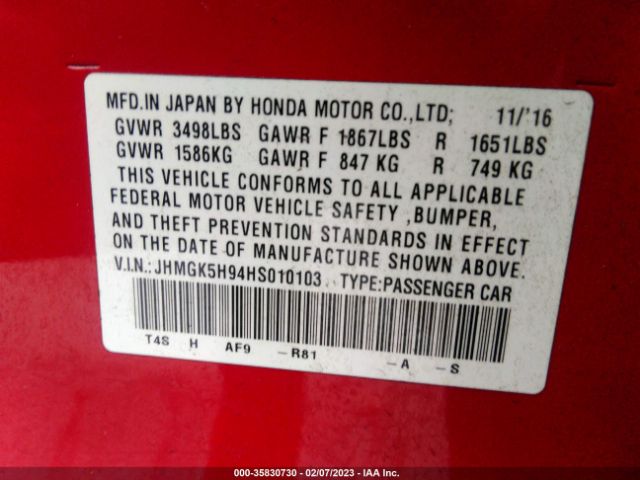 Photo 8 VIN: JHMGK5H94HS010103 - HONDA FIT 