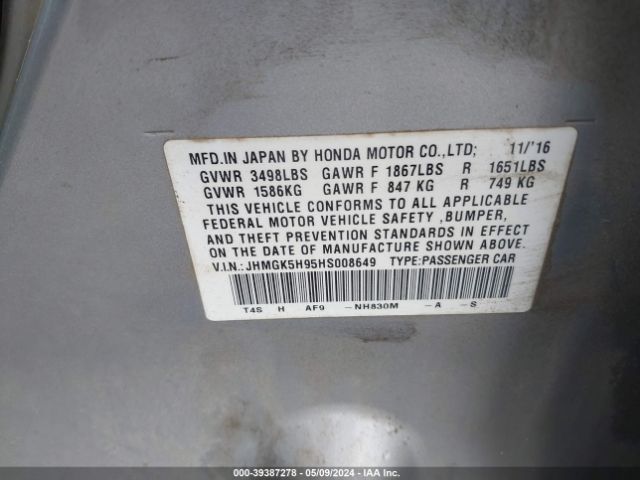 Photo 8 VIN: JHMGK5H95HS008649 - HONDA FIT 