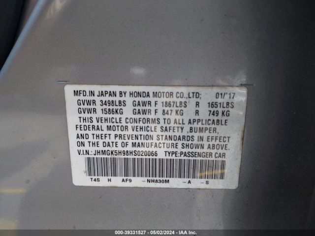 Photo 8 VIN: JHMGK5H98HS020066 - HONDA FIT 