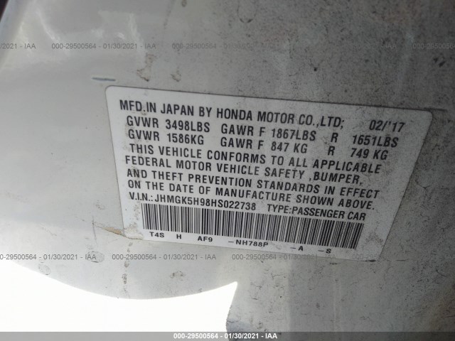 Photo 8 VIN: JHMGK5H98HS022738 - HONDA FIT 