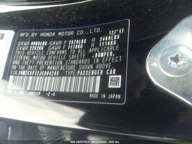 Photo 8 VIN: JHMZC5F12JC004285 - HONDA CLARITY PLUG-IN HYBRID 