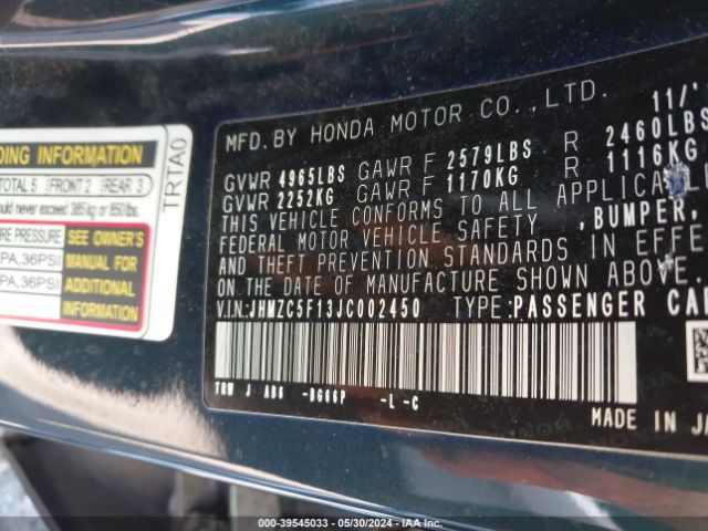 Photo 8 VIN: JHMZC5F13JC002450 - HONDA CLARITY 