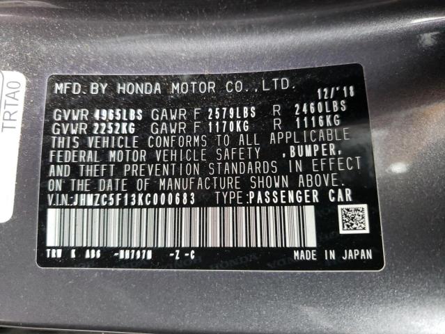 Photo 9 VIN: JHMZC5F13KC000683 - HONDA CLARITY 