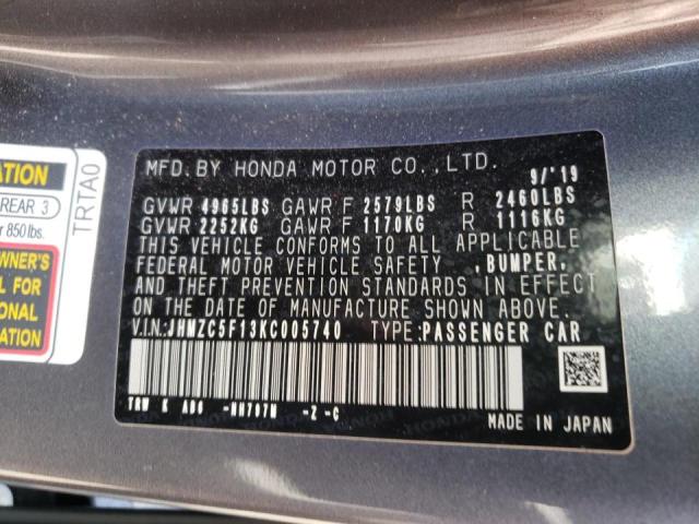 Photo 9 VIN: JHMZC5F13KC005740 - HONDA CLARITY 