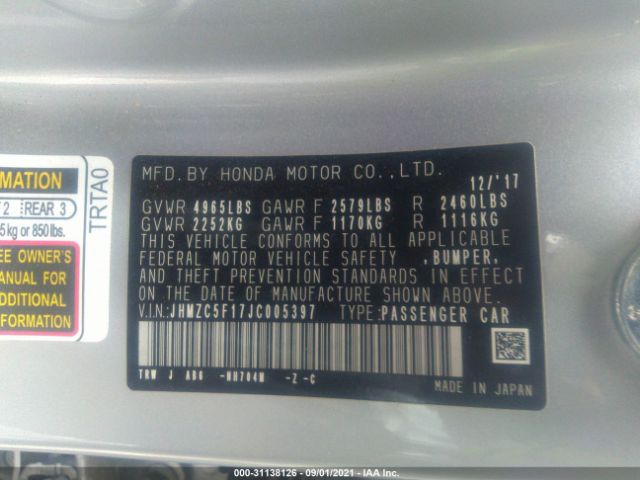 Photo 8 VIN: JHMZC5F17JC005397 - HONDA CLARITY PLUG-IN HYBRID 