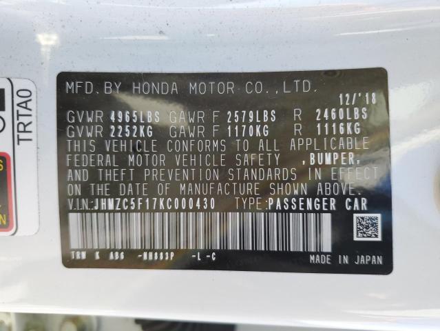 Photo 11 VIN: JHMZC5F17KC000430 - HONDA CLARITY 