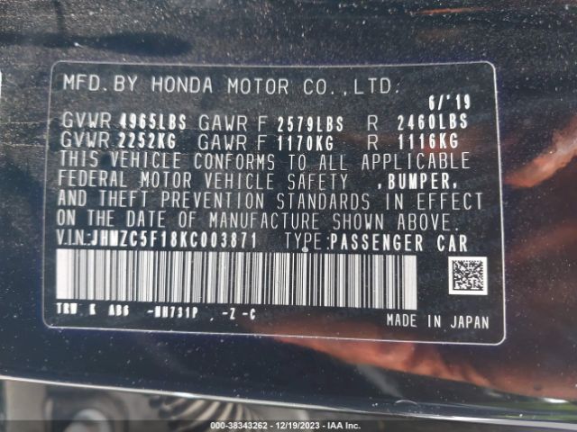 Photo 8 VIN: JHMZC5F18KC003871 - HONDA CLARITY PLUG-IN HYBRID 