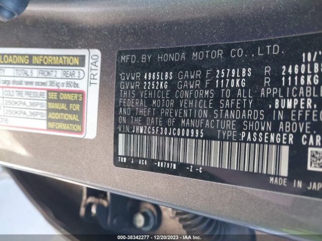 Photo 8 VIN: JHMZC5F30JC000995 - HONDA CLARITY PLUG-IN HYBRID 