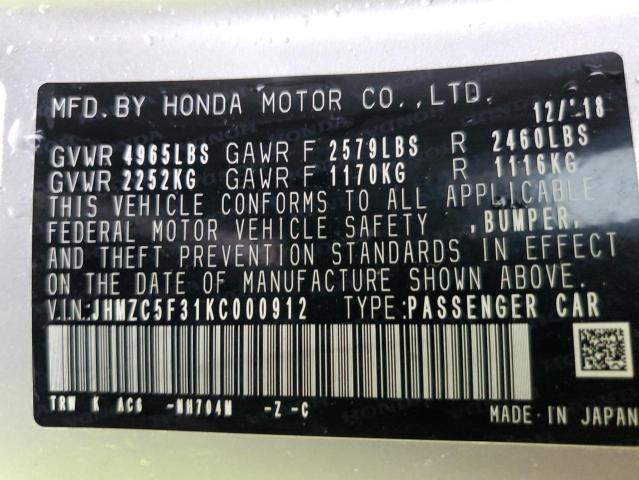 Photo 11 VIN: JHMZC5F31KC000912 - HONDA CLARITY 