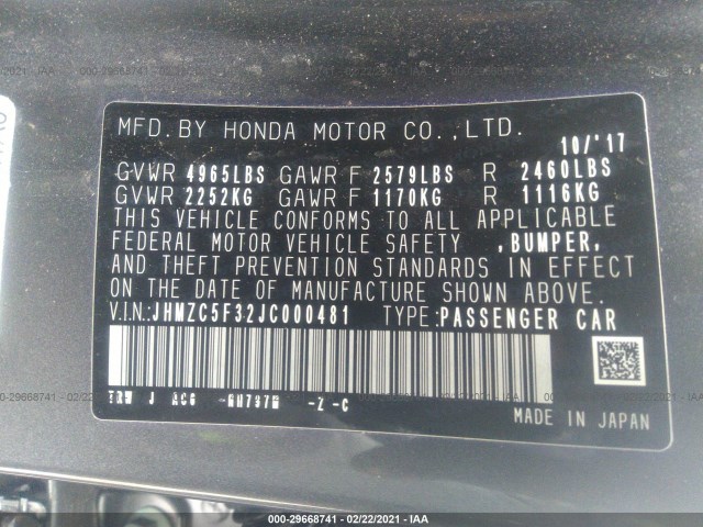 Photo 8 VIN: JHMZC5F32JC000481 - HONDA CLARITY PLUG-IN HYBRID 