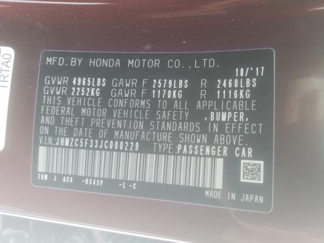 Photo 9 VIN: JHMZC5F33JC000229 - HONDA CLARITY TO 