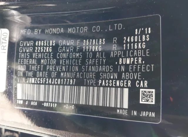 Photo 8 VIN: JHMZC5F34JC017797 - HONDA CLARITY 