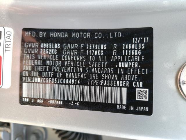 Photo 9 VIN: JHMZC5F35JC004914 - HONDA CLARITY TO 