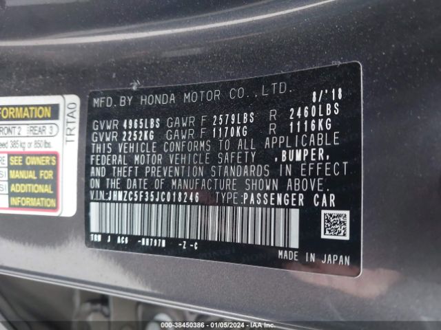 Photo 8 VIN: JHMZC5F35JC018246 - HONDA CLARITY PLUG-IN HYBRID 