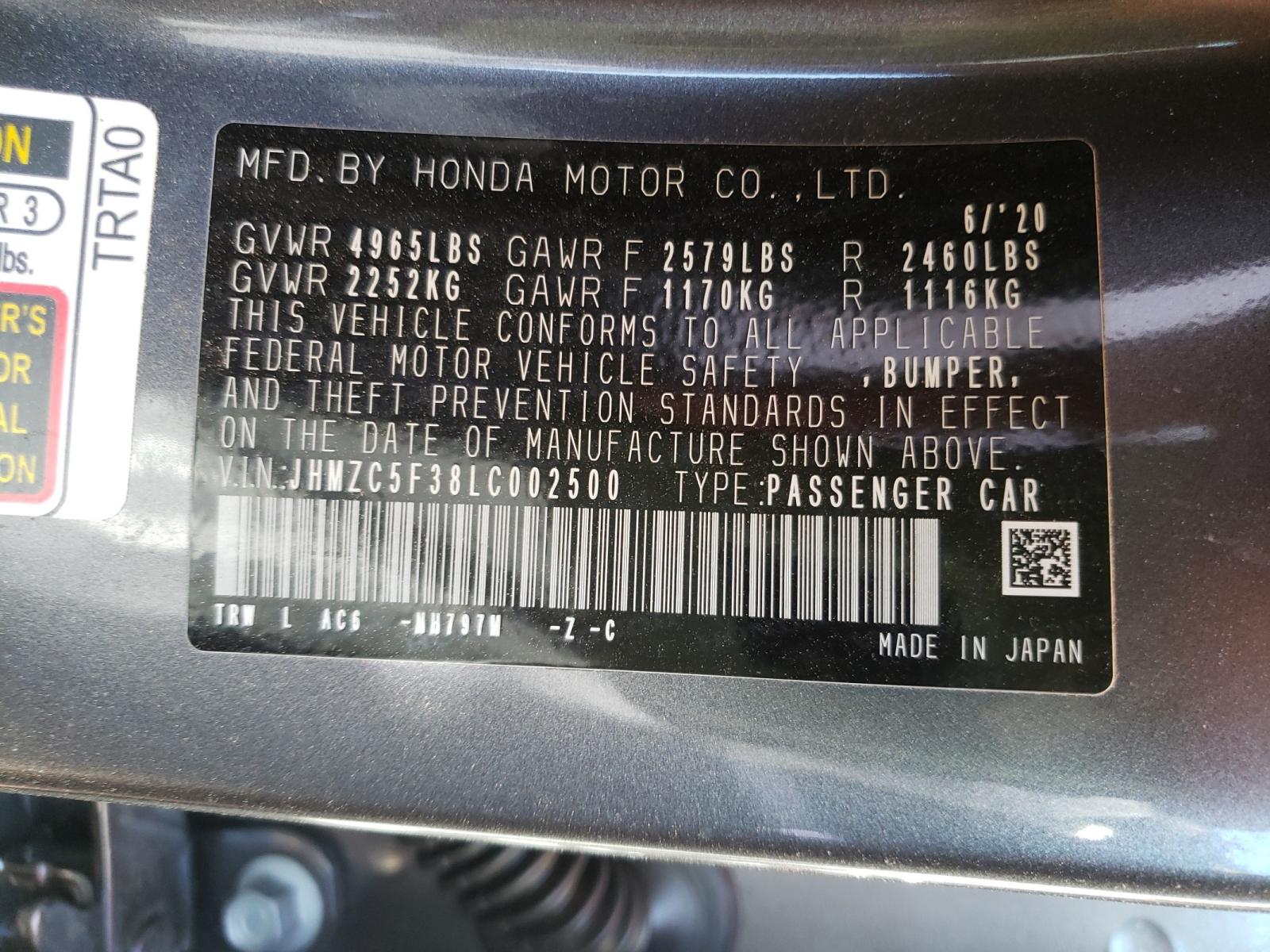 Photo 9 VIN: JHMZC5F38LC002500 - HONDA CLARITY TO 