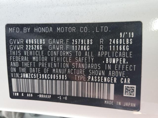 Photo 12 VIN: JHMZC5F39KC005985 - HONDA CLARITY TO 