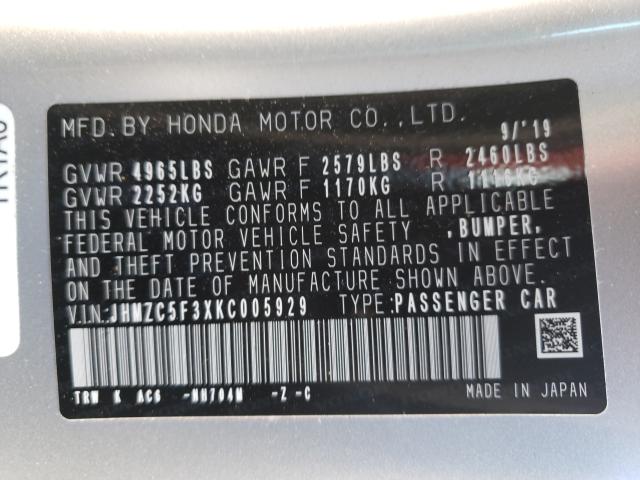 Photo 9 VIN: JHMZC5F3XKC005929 - HONDA CLARITY TO 