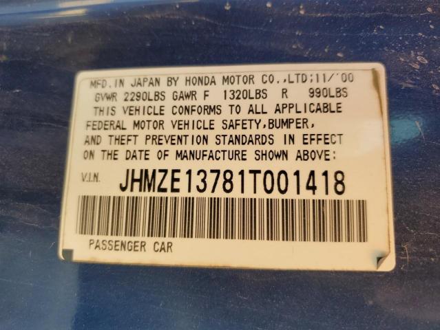 Photo 11 VIN: JHMZE13781T001418 - HONDA INSIGHT 