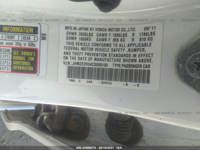 Photo 8 VIN: JHMZE2H34CS000190 - HONDA INSIGHT 