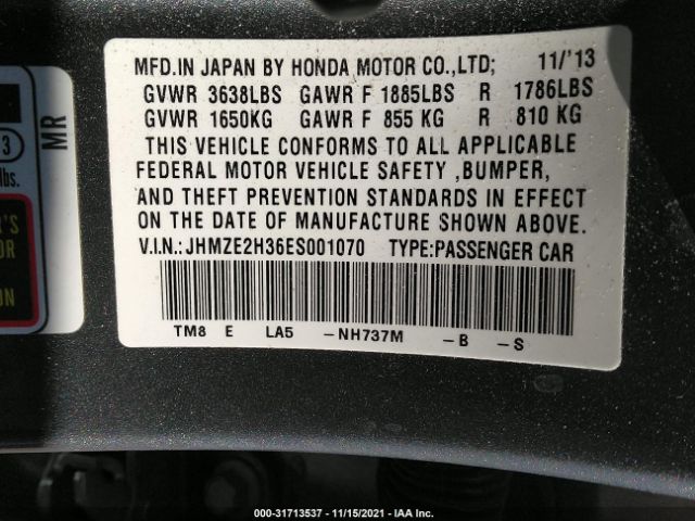 Photo 8 VIN: JHMZE2H36ES001070 - HONDA INSIGHT 