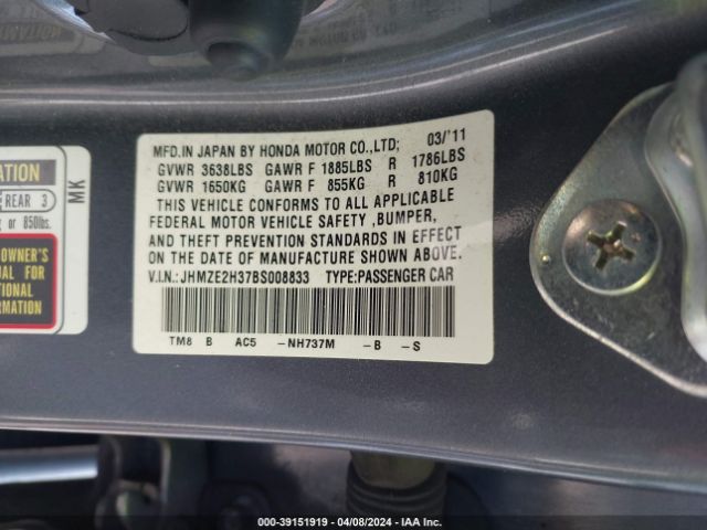 Photo 8 VIN: JHMZE2H37BS008833 - HONDA INSIGHT 