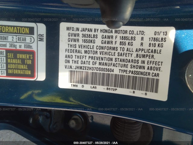 Photo 8 VIN: JHMZE2H37DS003604 - HONDA INSIGHT 